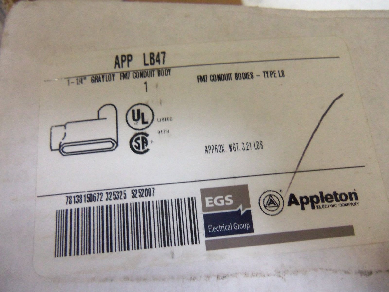 APPLETON APPLB47 CONDUIT *NEW IN BOX*