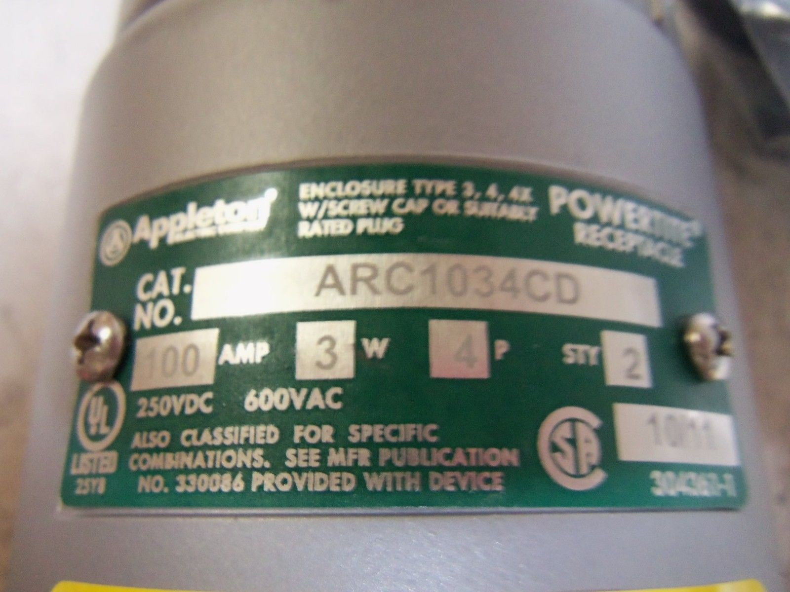 APPLETON POWERTITE ARC1034CD RECEPTACLE 100A *NEW IN BOX*
