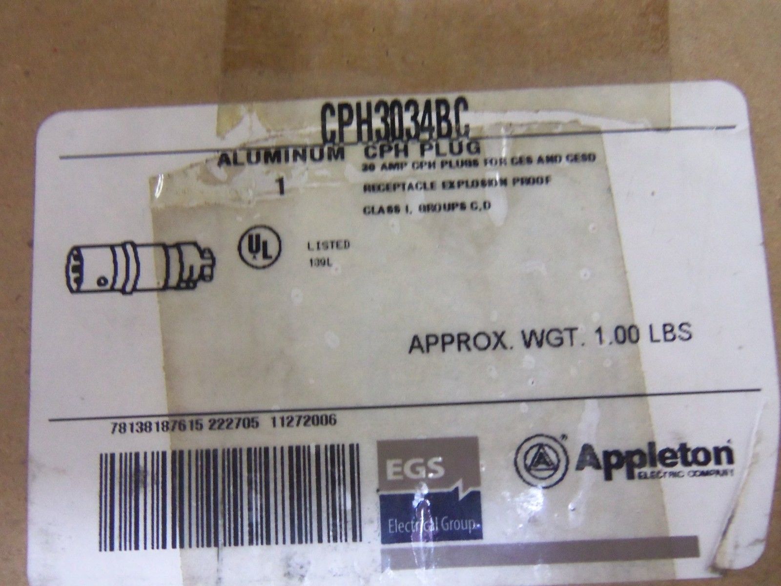 APPLETON CPH3034BC PLUG *NEW IN BOX*
