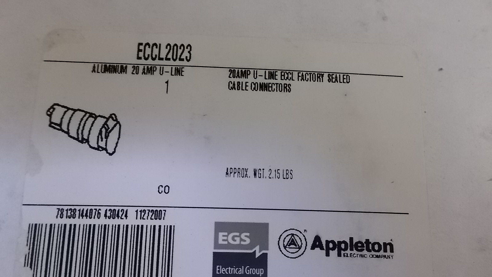 APPLETON ECCL2023 RECEPTACLE CONNECTOR *NEW IN BOX*
