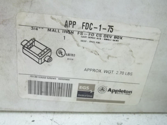 APPLETON FDC-1-75 3/4" MALL IRON *NEW IN BOX*