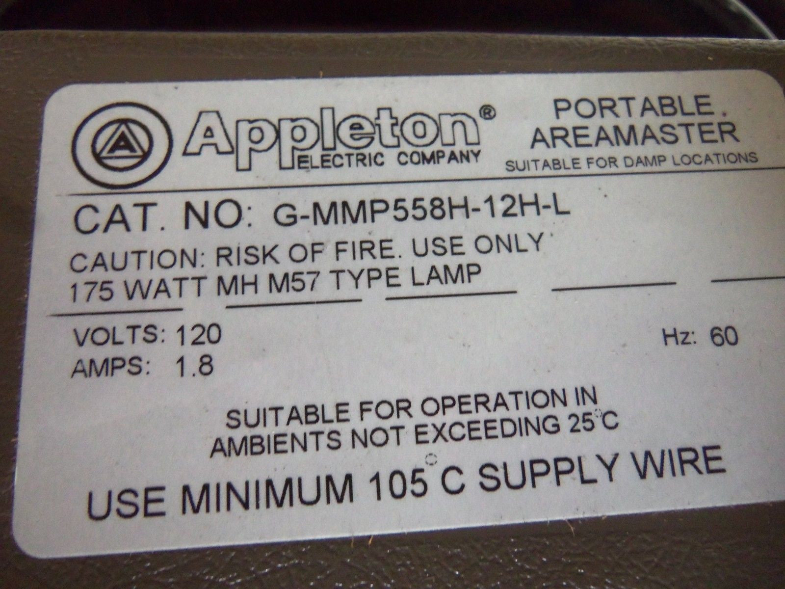 APPLETON G-MMP558H-12HL 175W  FLOOD *NEW IN BOX*