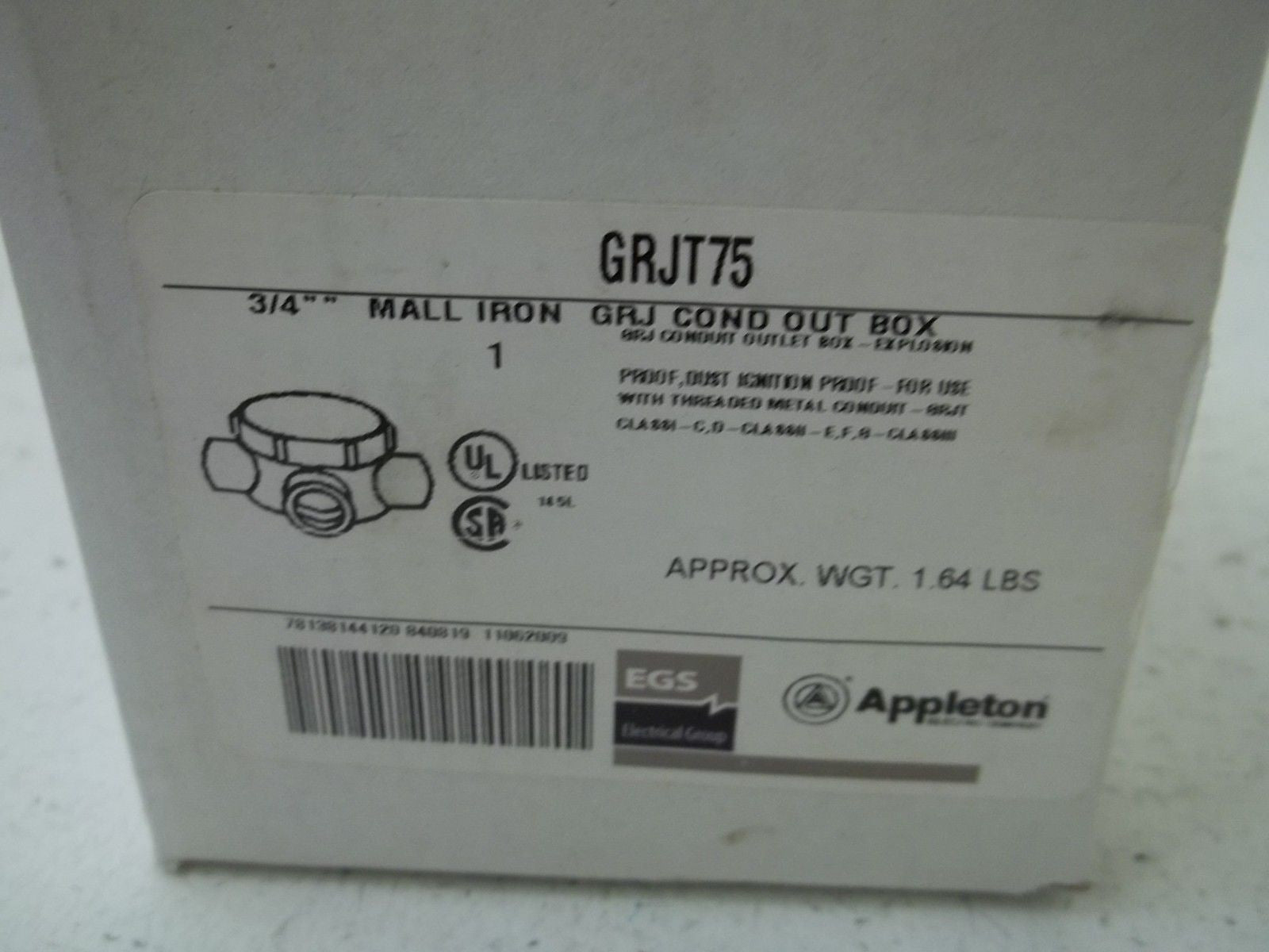 APPLETON GRJT75 3/4" MALL IRON GRJ COND OUT BOX *NEW IN BOX*