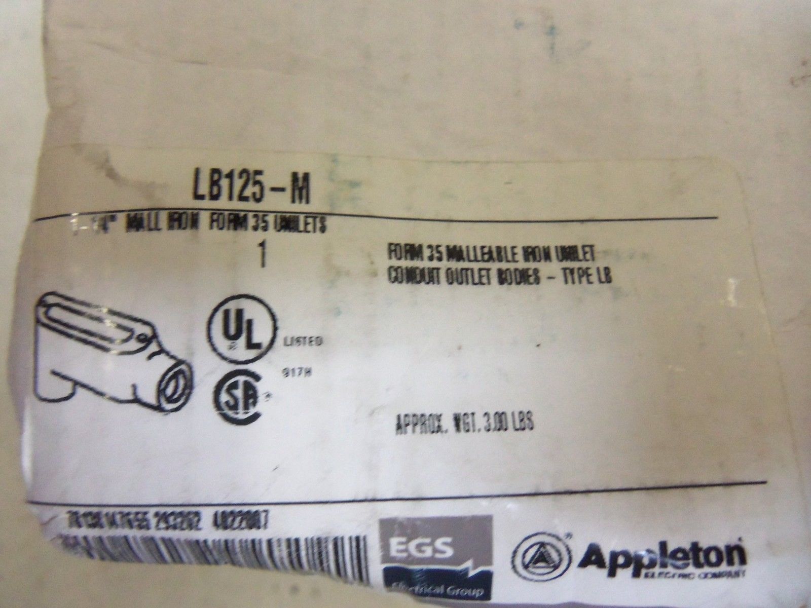 APPLETON LB125-M CONDUIT *NEW IN BOX*