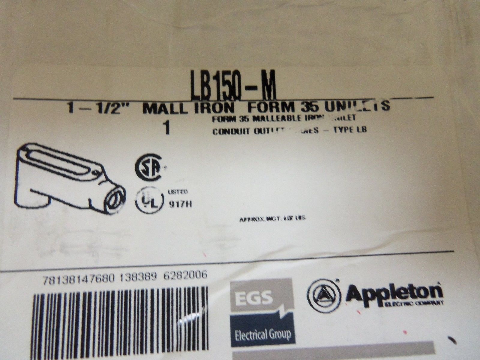 APPLETON LB150-M CONDUIT *NEW IN BOX*