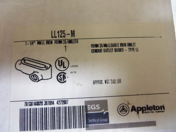 APPLETON LL125-M CONDUIT *NEW IN BOX*