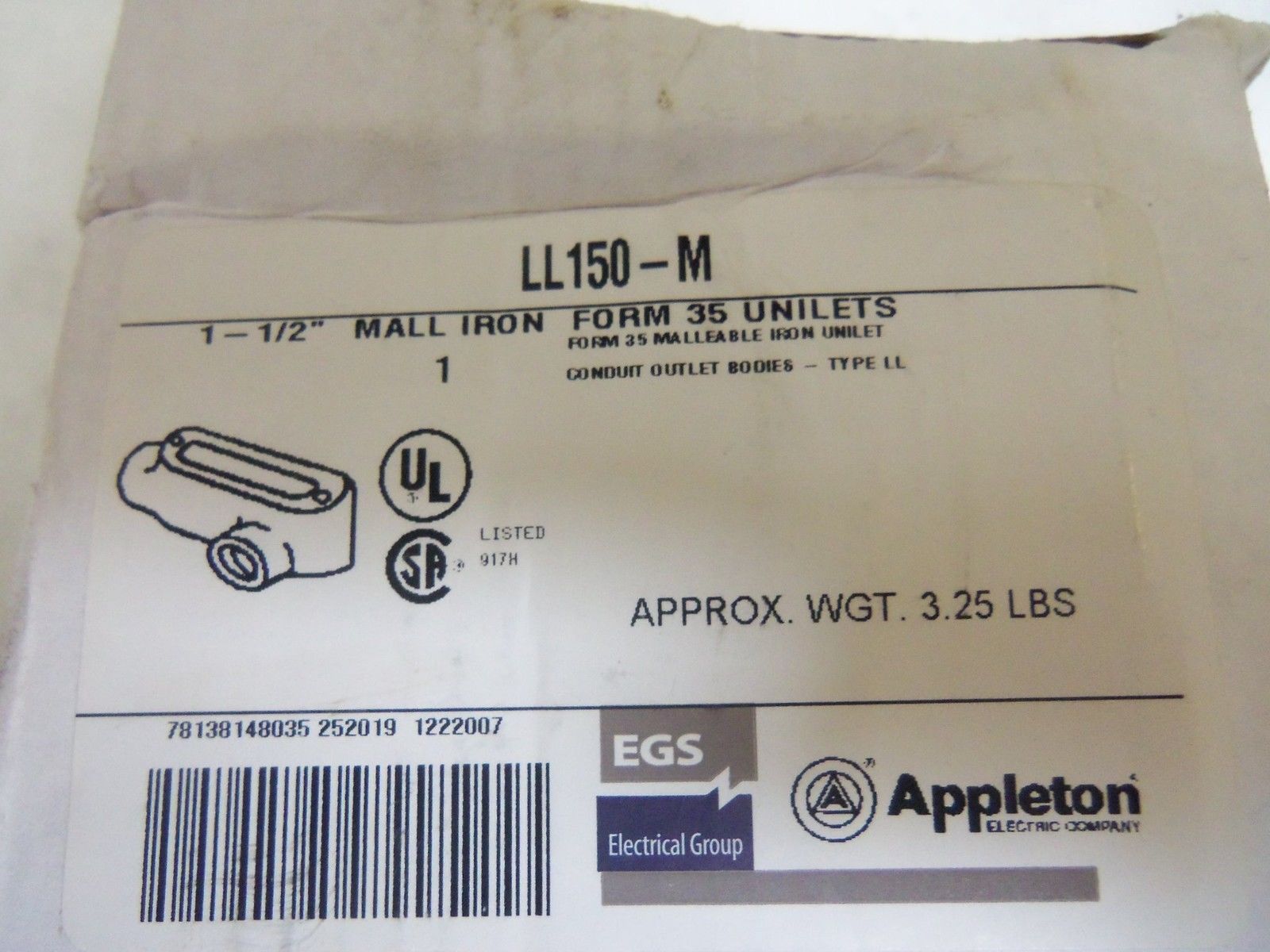 APPLETON LL150-M CONDUIT *NEW IN BOX*