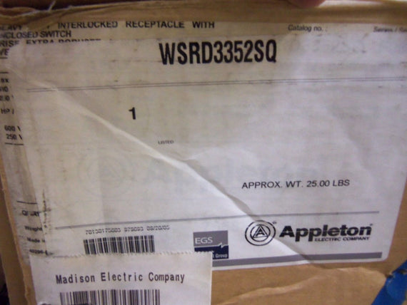 APPLETON WSRD3352SQ DISCONNECT WITH RECEPTACLE *NEW IN BOX*