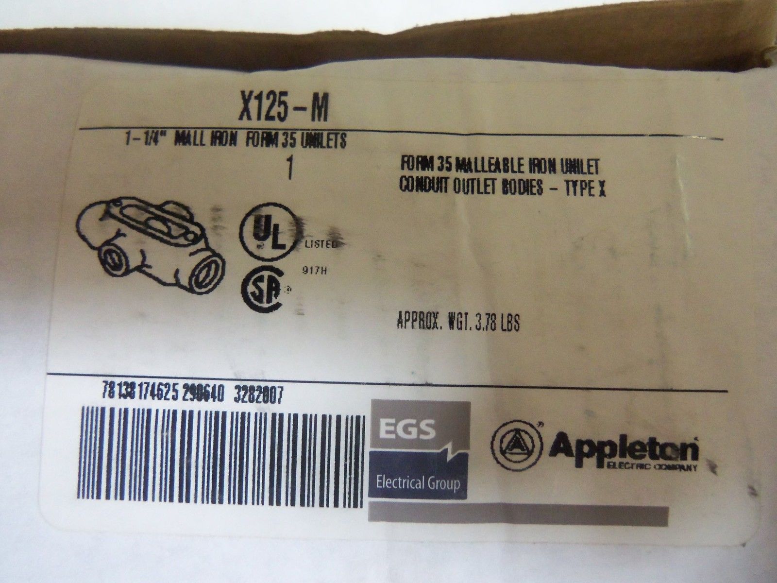 APPLETON X125-M CONDUIT *NEW IN BOX*