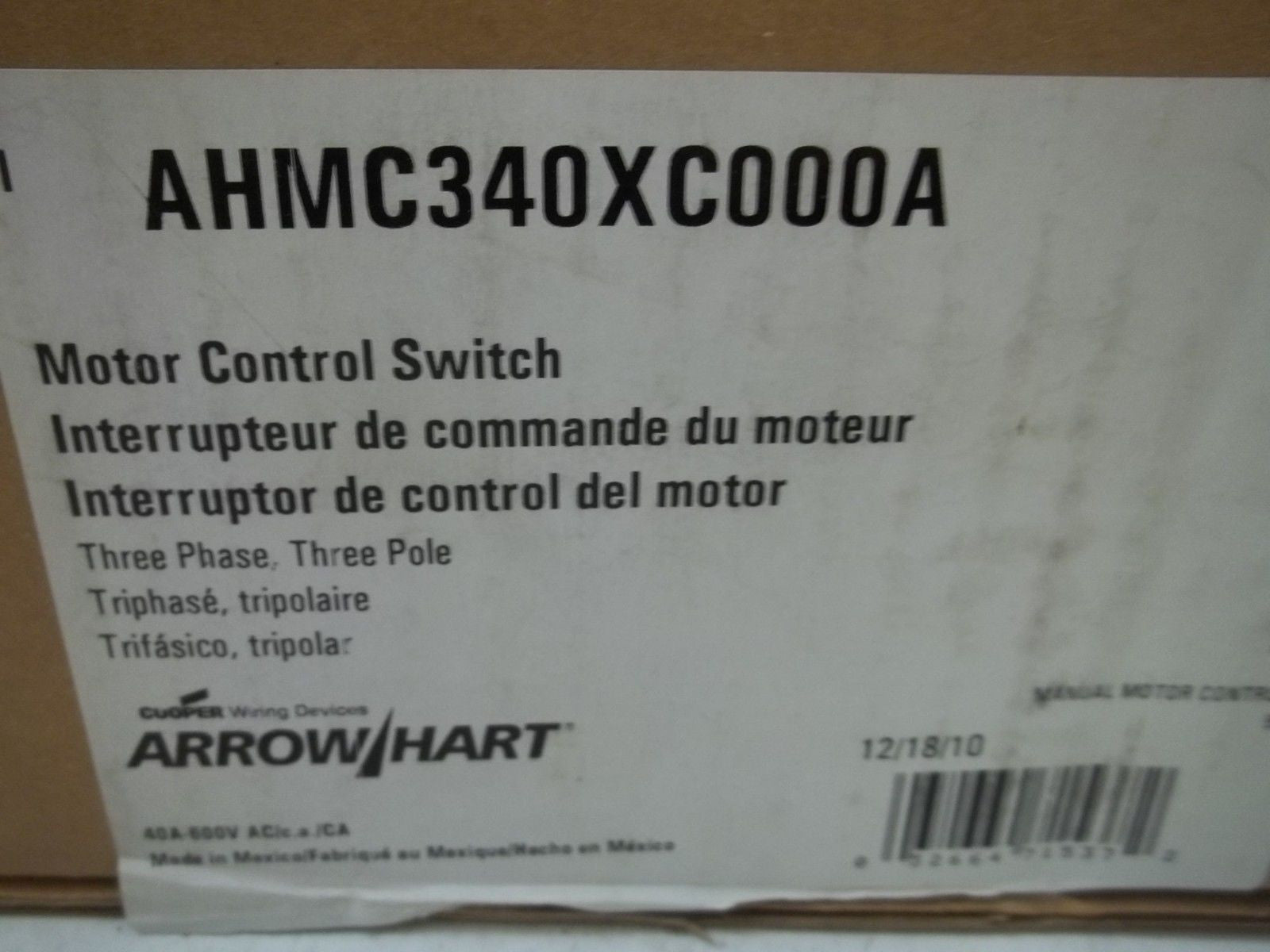 ARROW HART AHMC340XC000A MOTOR CONTROL SWITCH *NEW IN BOX*