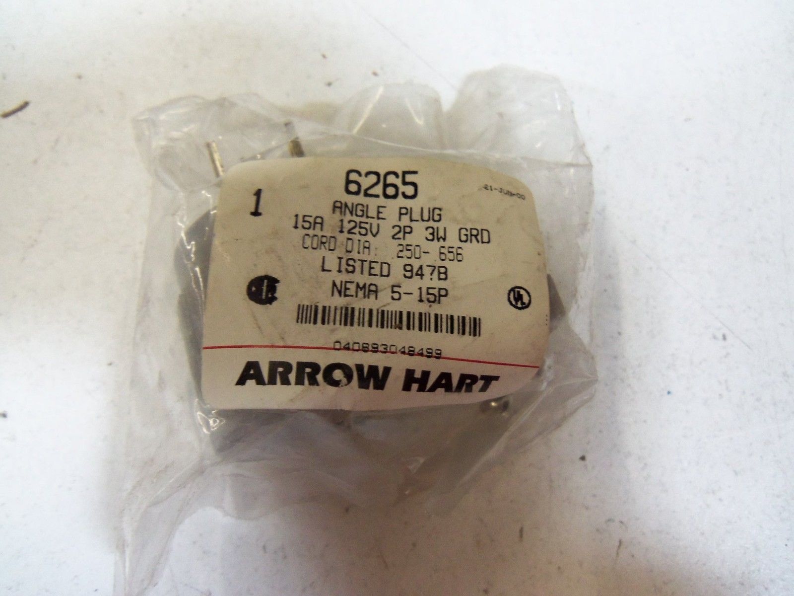 ARROW HART ANGLE PLUG 6265 *NEW IN FACTORY BAG*