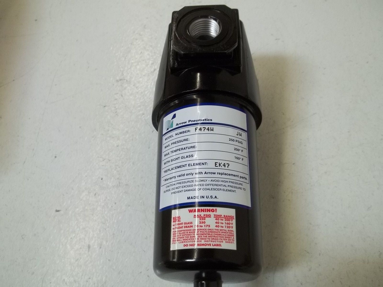 ARROW PNEUMATICS F474W MIDFLOW OIL REMOVING FILTER 1/2" *NEW IN BOX*