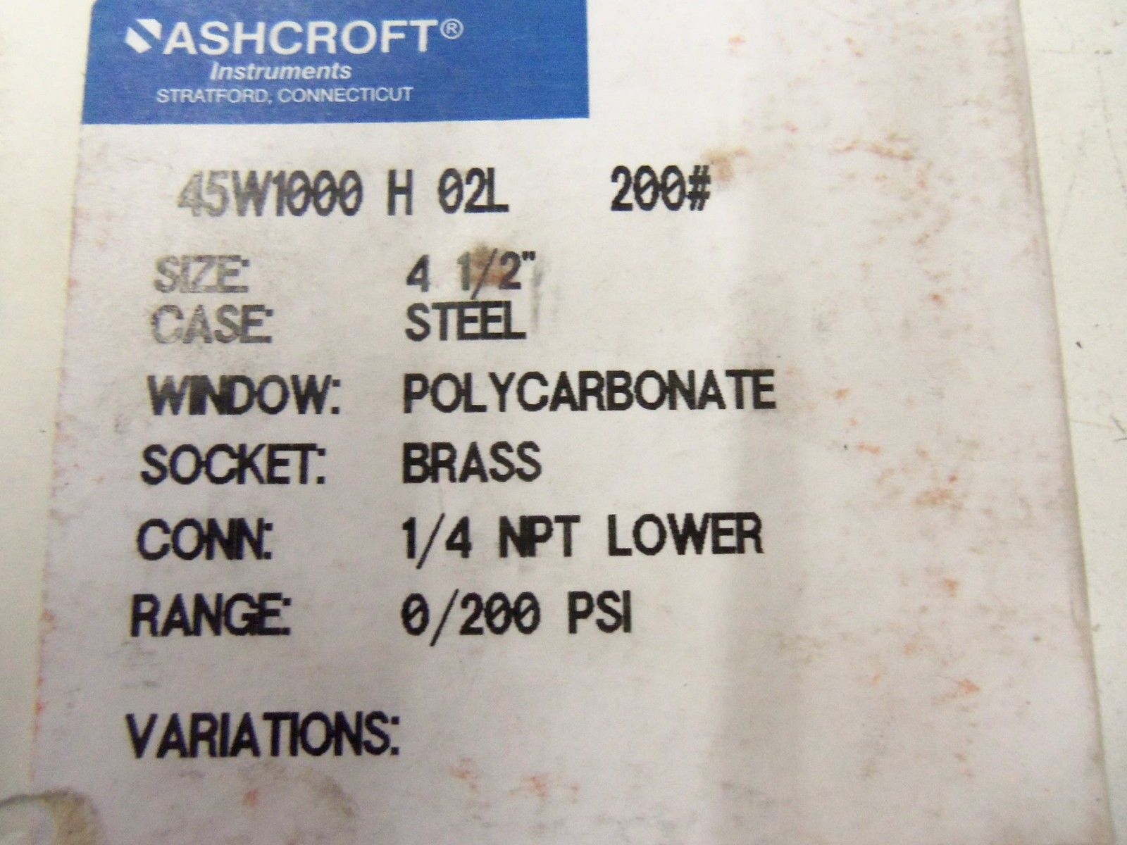 ASCHCROFT 45W1000 H O2L *NEW IN BOX*