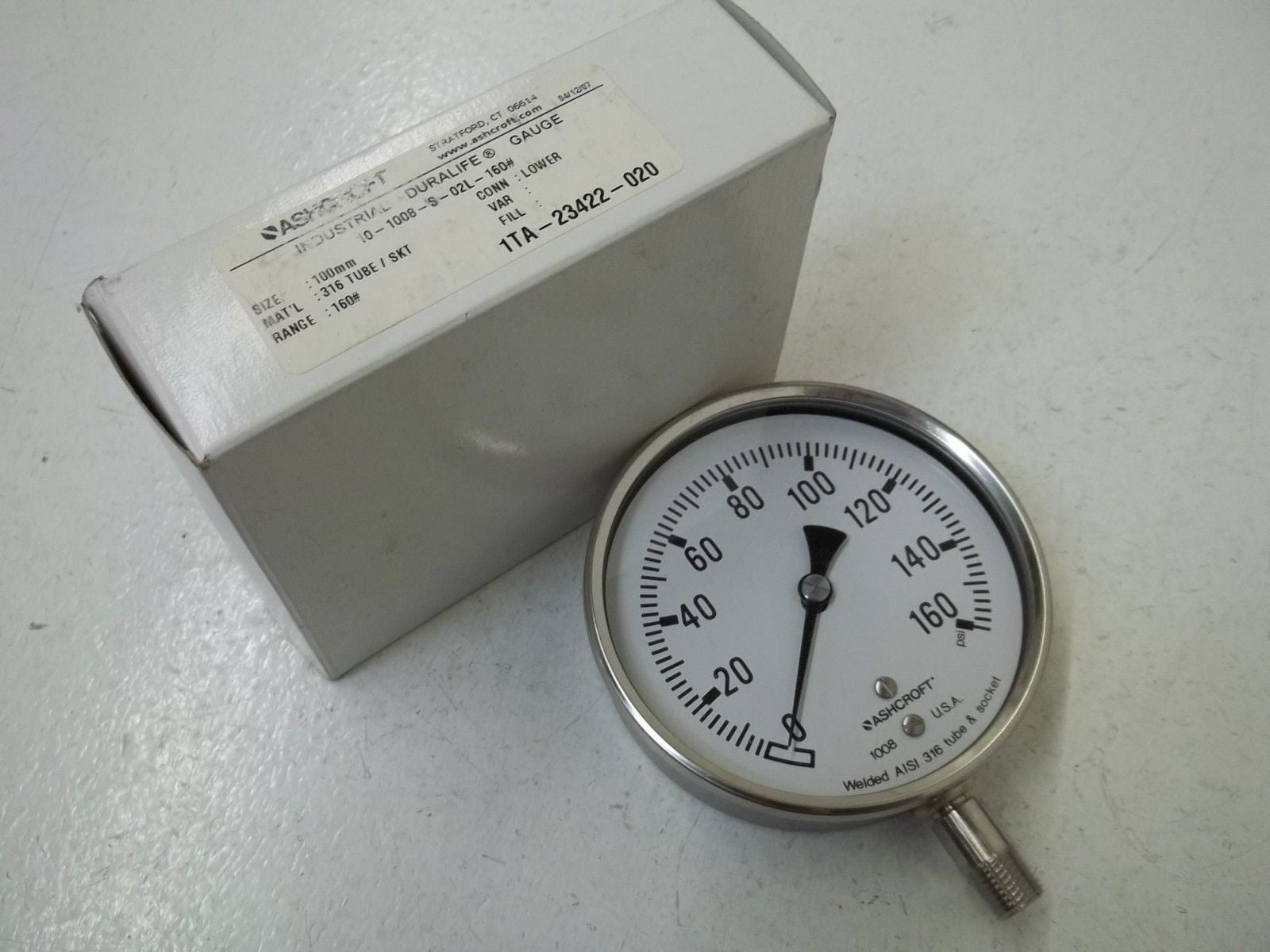 ASCHROFT 10-1008-S-02L-160# PRESSURE GAUGE 0-160 *NEW IN BOX*