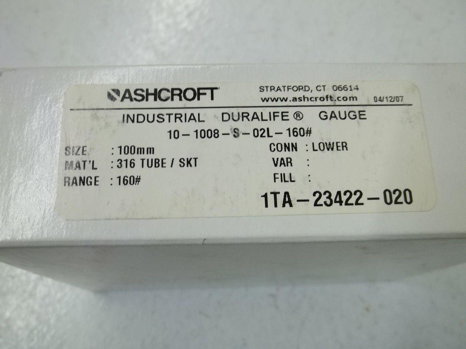 ASCHROFT 10-1008-S-02L-160# PRESSURE GAUGE 0-160 *NEW IN BOX*