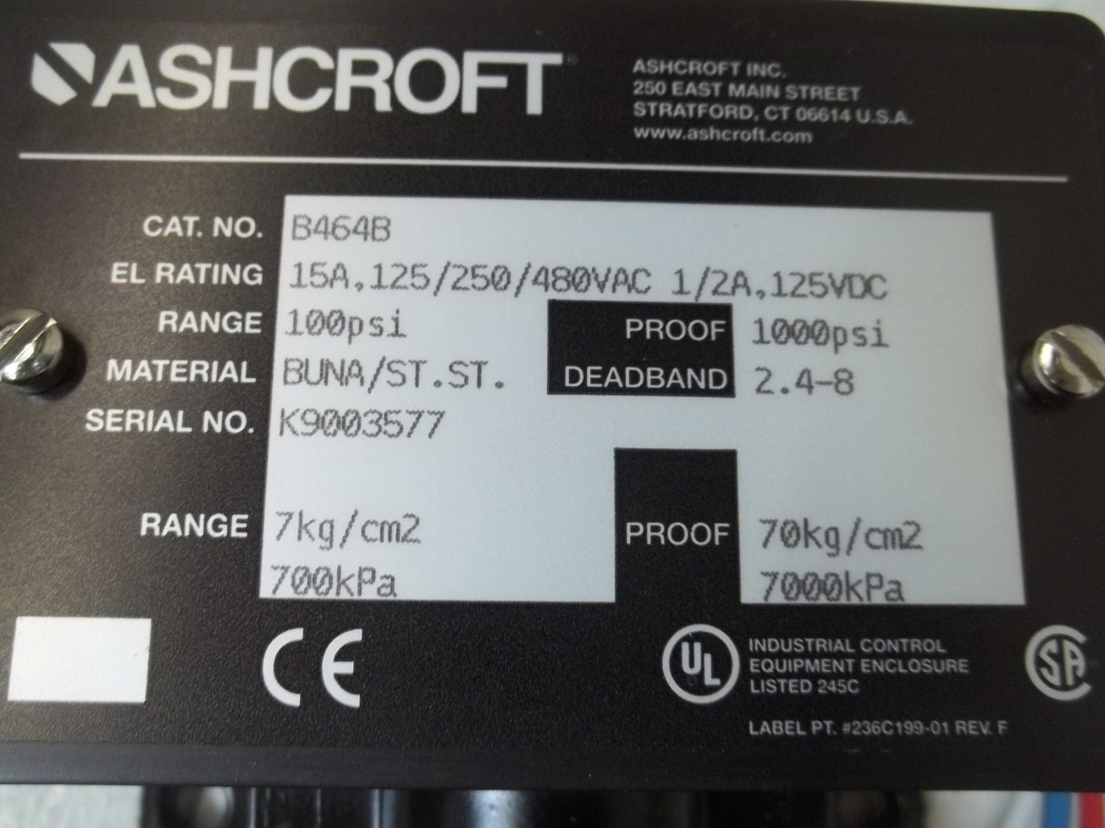 ASCHROFT B464B PRESSURE SWITCH 100PSI *NEW IN BOX*