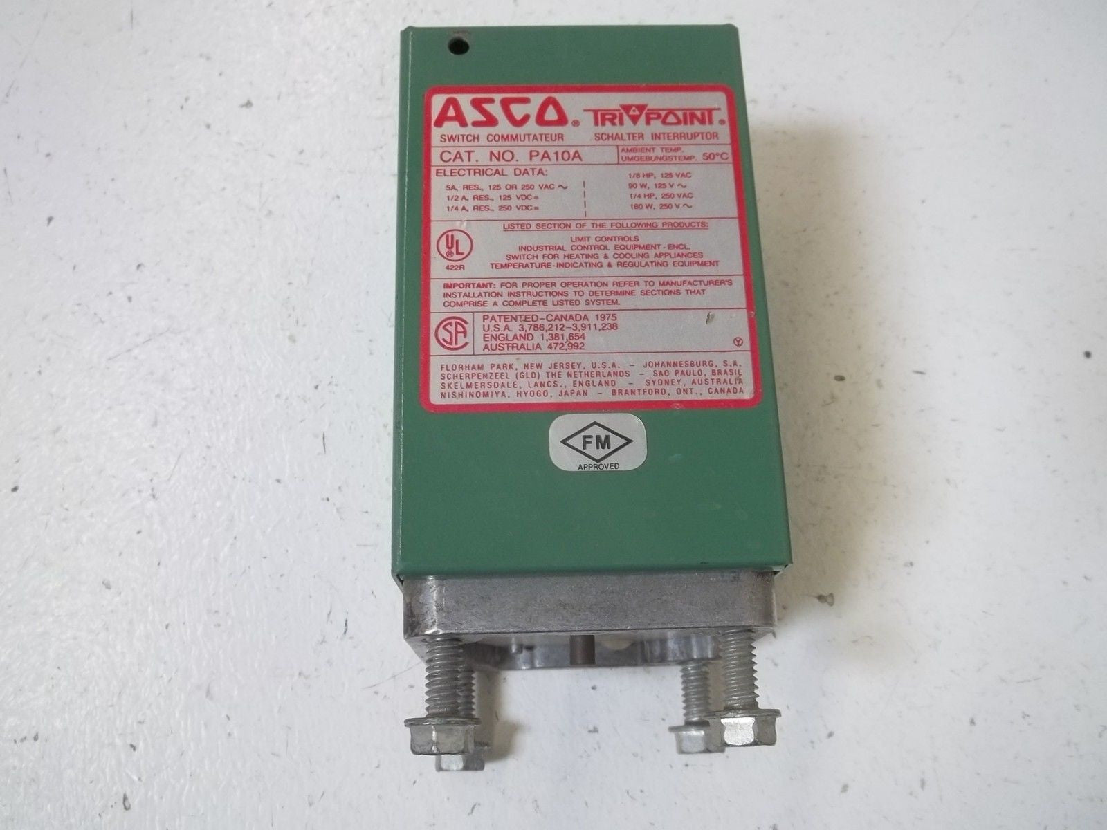 ASCO PA10A SWITCH COMMUTATEUR *USED*