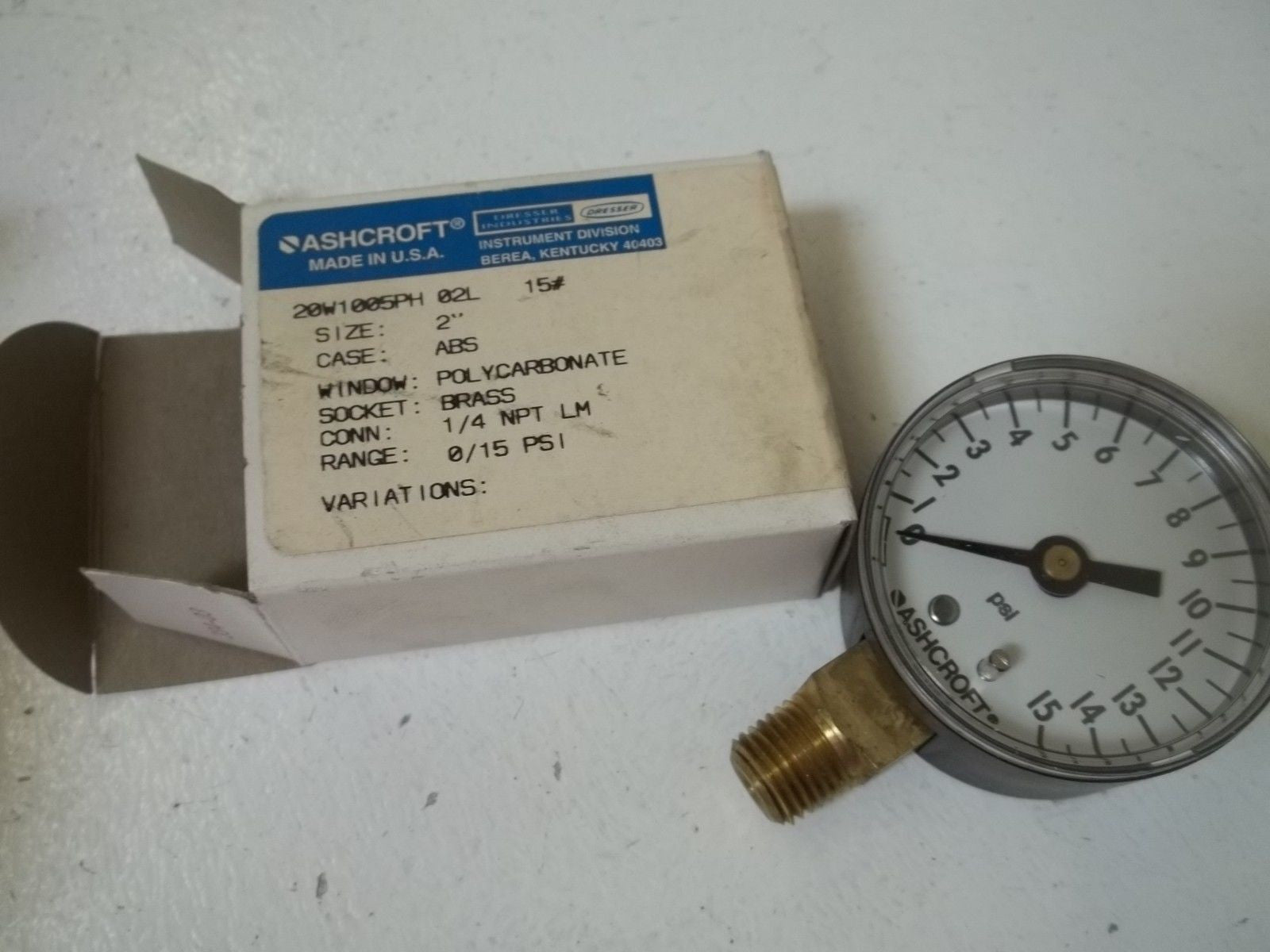 ASHCROFT 20W1005PH02L-15# PRESSURE GAUGE 0-15 PSI *NEW IN BOX*