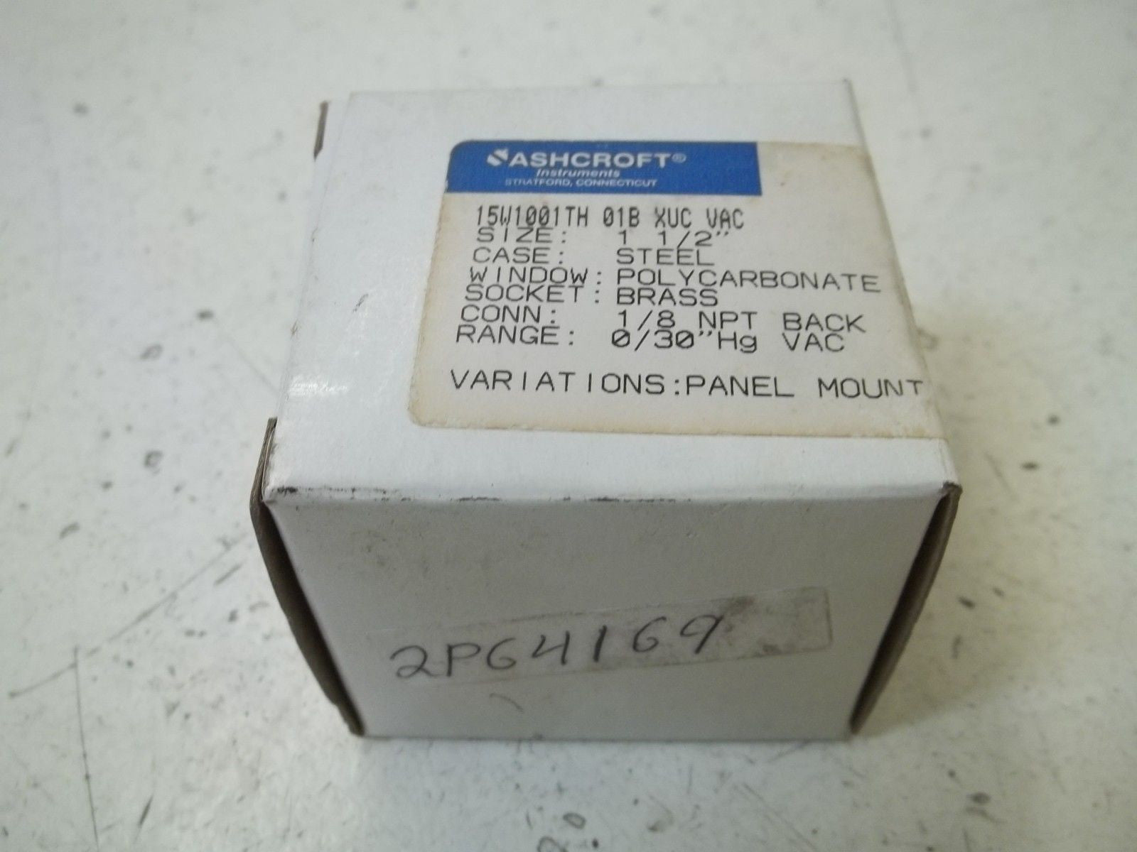 ASHCROFT 15W1001TH01BXUCVAC PRESSURE GAUGE 0-30"Hg VAC *NEW IN BOX*
