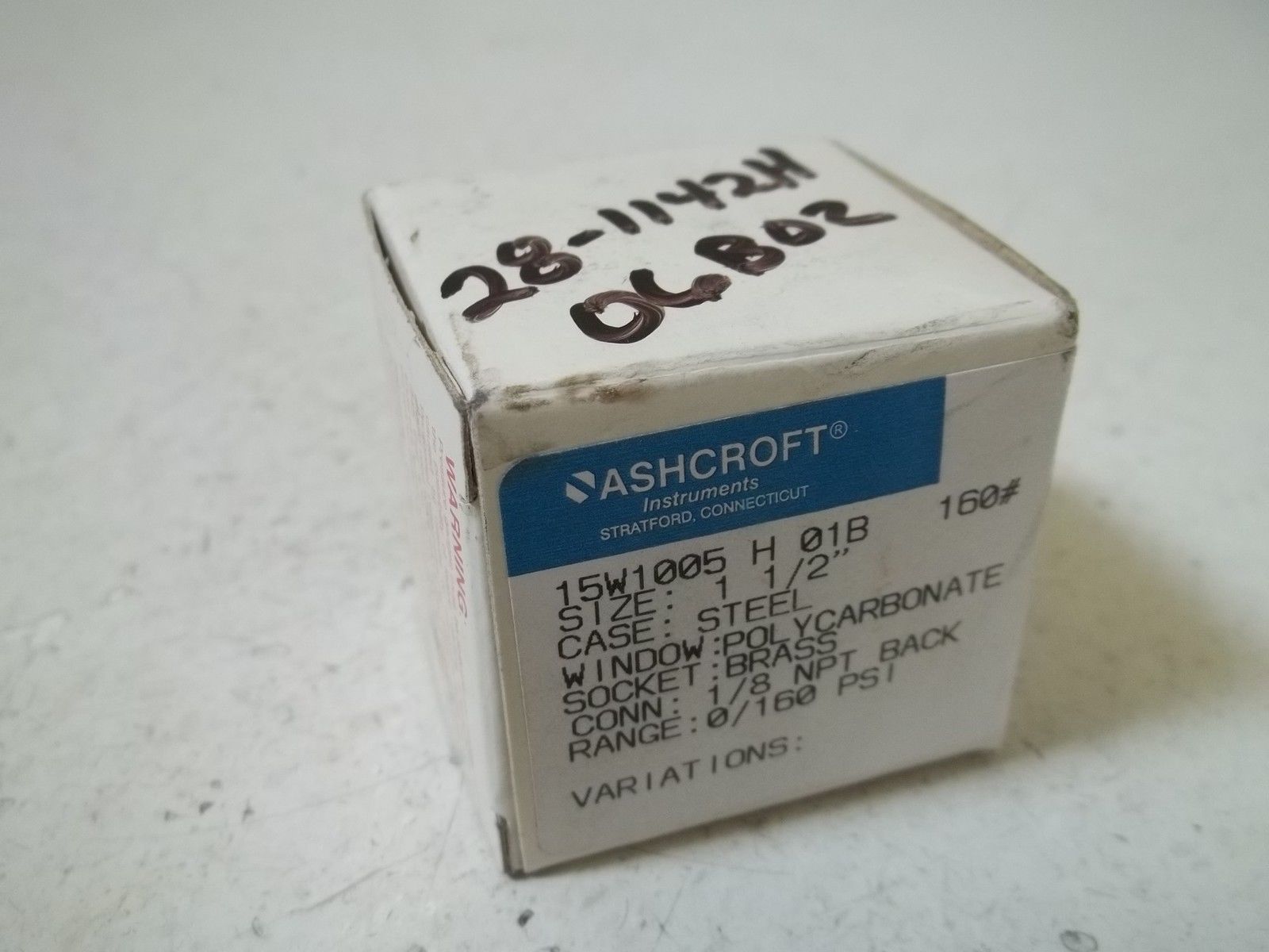ASHCROFT 15W1005H01B-160# PRESSURE GAUGE 0-160 PSI *NEW IN BOX*