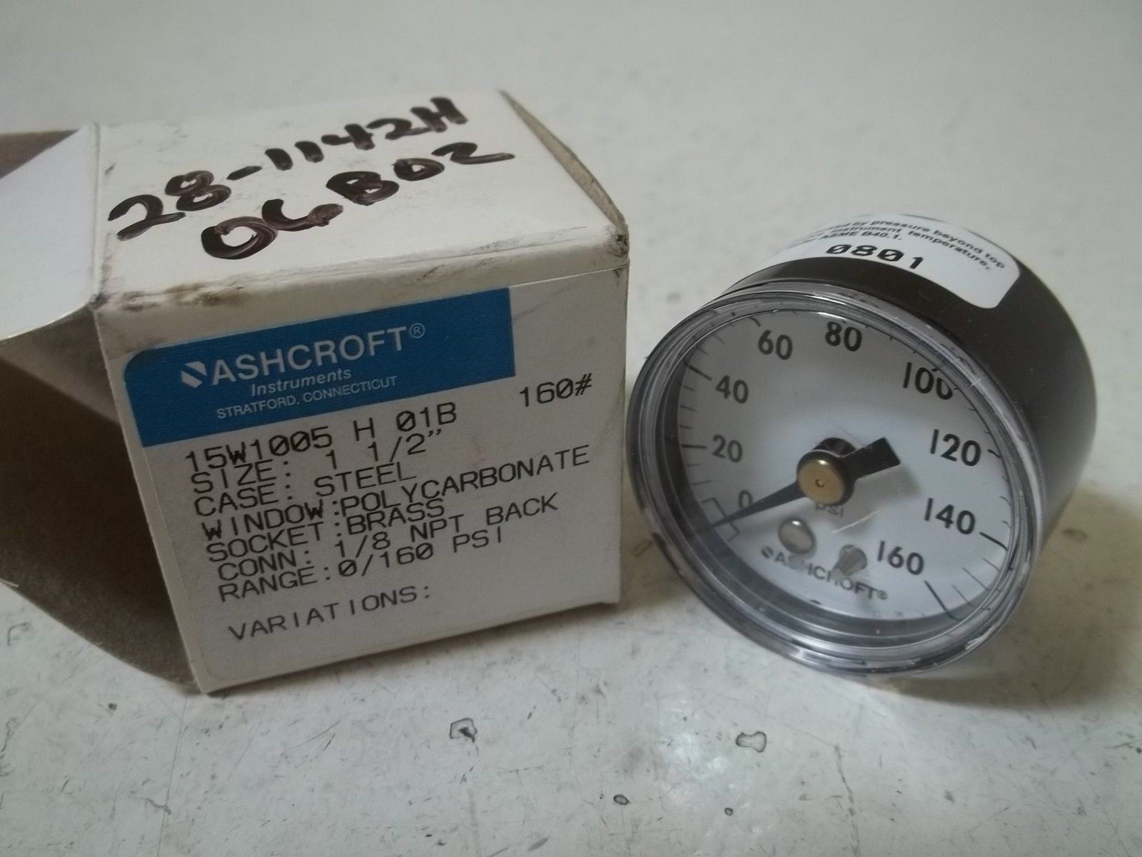 ASHCROFT 15W1005H01B-160# PRESSURE GAUGE 0-160 PSI *NEW IN BOX*