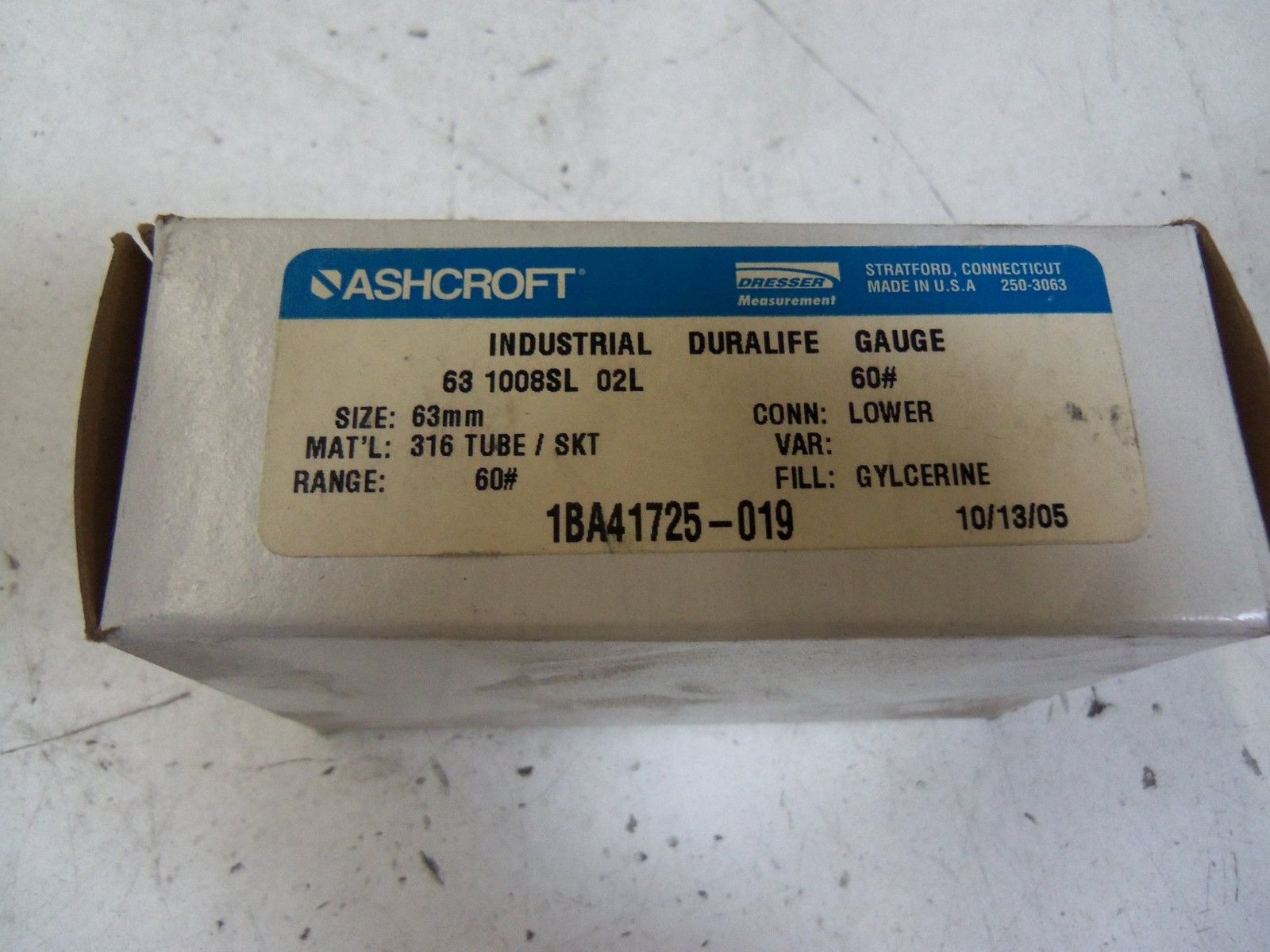 ASHCROFT 631008SL02L-60# PRESSURE GAUGE 0-60 PSI *NEW IN BOX*