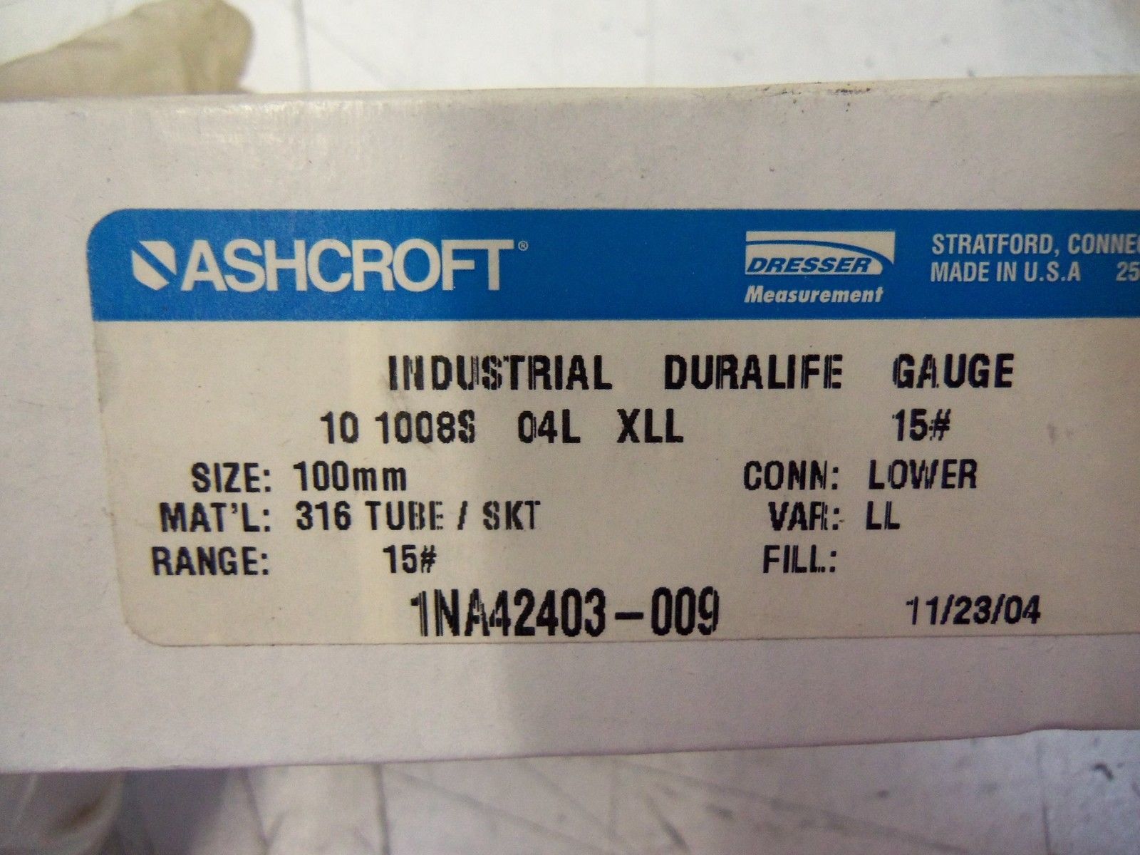 ASHCROFT 101008S04LXLL-15# PRESSURE GAUGE 0-15 PSI *NEW IN BOX*