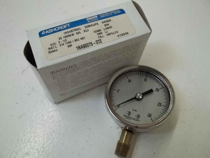 ASHCROFT 251009AW02LXLJ-30# PRESSURE GAUGE 0-30 PSI *NEW IN BOX*