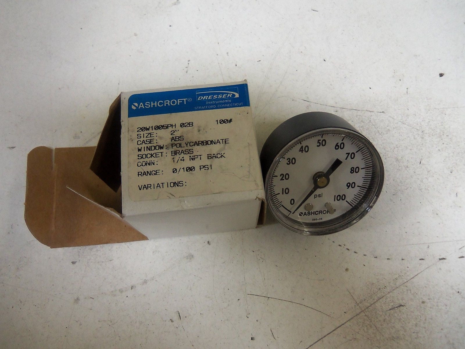 ASHCROFT 20W1005PH02B100# PRESSURE GAUGE 0-100 PSI *NEW IN BOX*