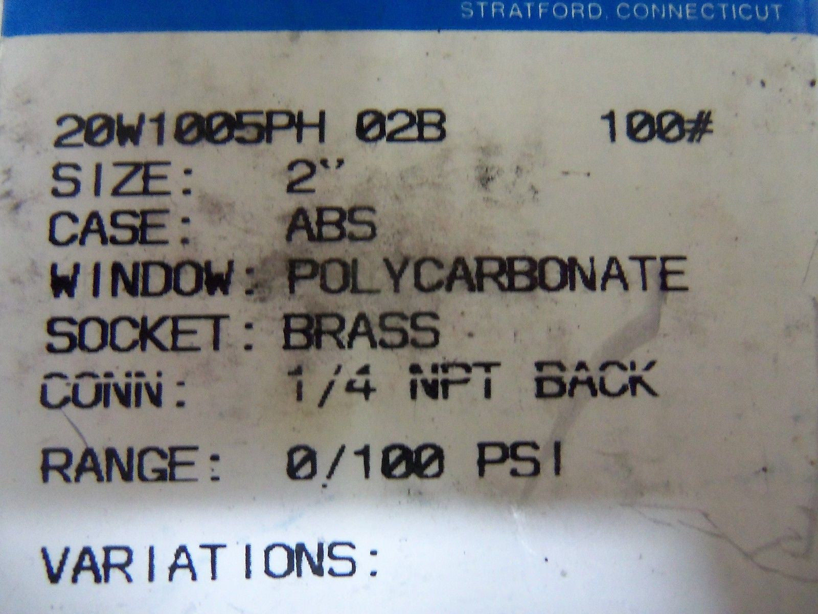 ASHCROFT 20W1005PH02B100# PRESSURE GAUGE 0-100 PSI *NEW IN BOX*
