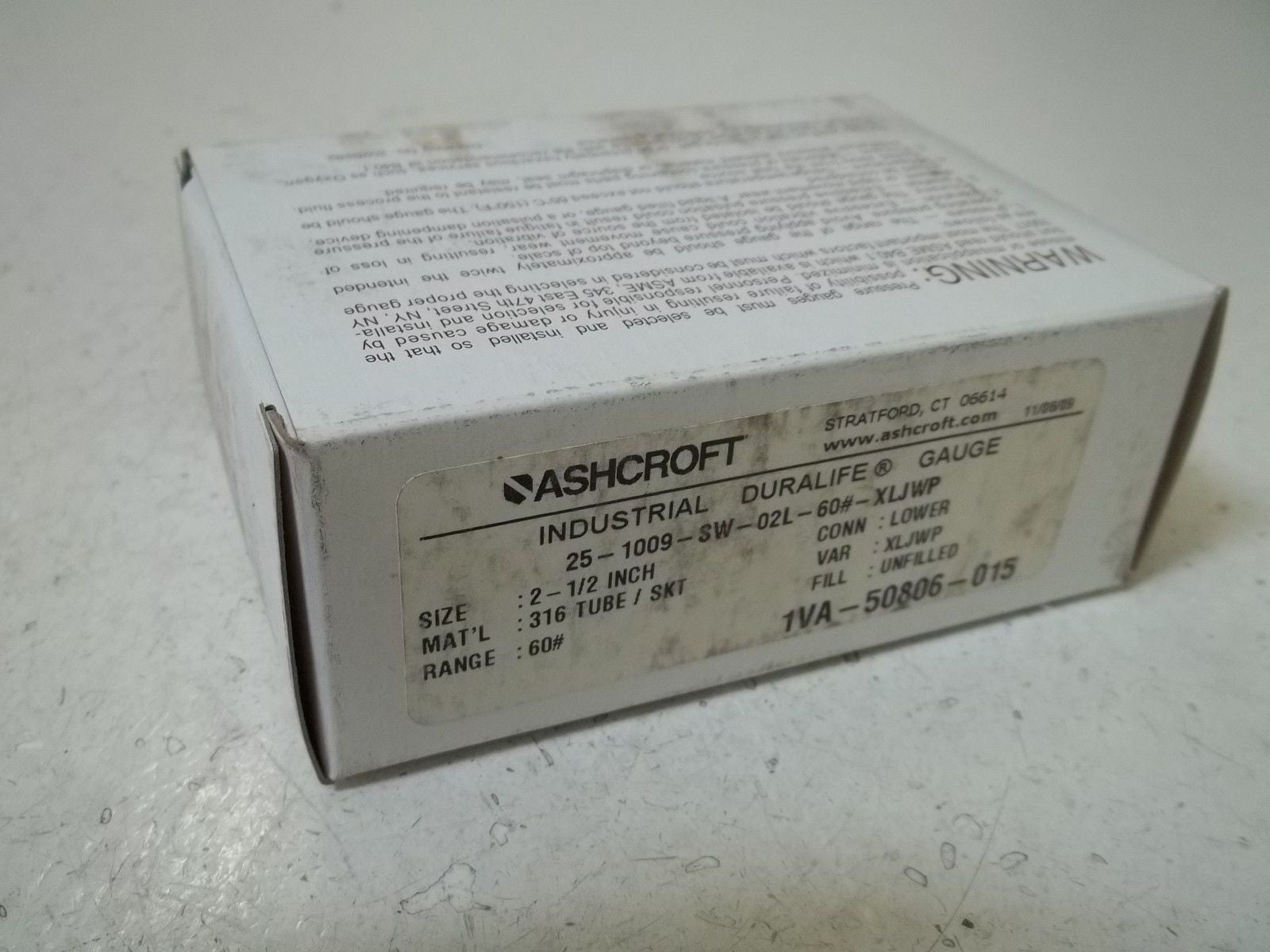 ASHCROFT 251009SW02L-60#XLJWP PRESSURE GAUGE 0-60 PSI *NEW IN BOX*