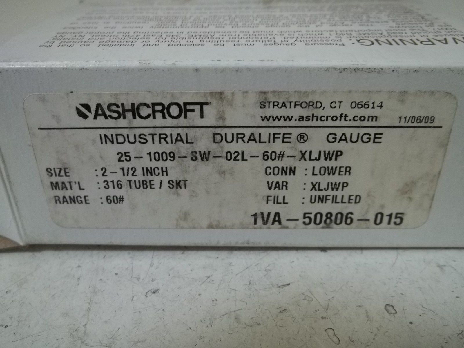 ASHCROFT 251009SW02L-60#XLJWP PRESSURE GAUGE 0-60 PSI *NEW IN BOX*