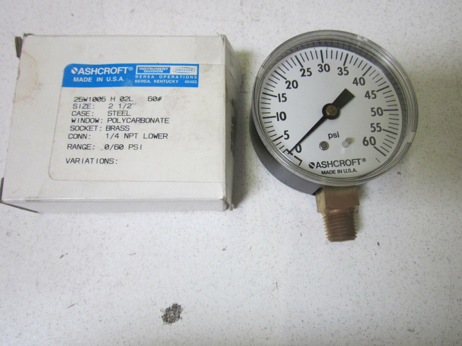 ASHCROFT 25W1005H02L-60# PRESSURE GAUGE 0-60 PSI *NEW IN BOX*