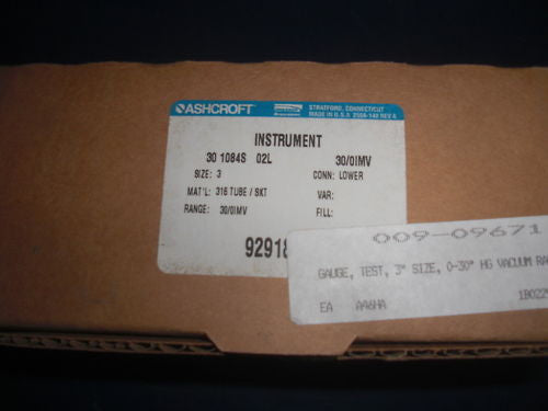 ASHCROFT 301084S02L-30/0IMV PRESSURE GAUGE 30/0 IMV *NEW IN BOX*