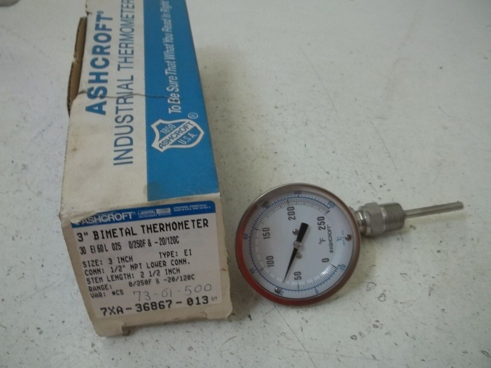ASHCROFT 30EI60L025-0/250F&-20/120C BIMETAL THERMOMETER 2-1/2" STEM *NEW IN BOX*