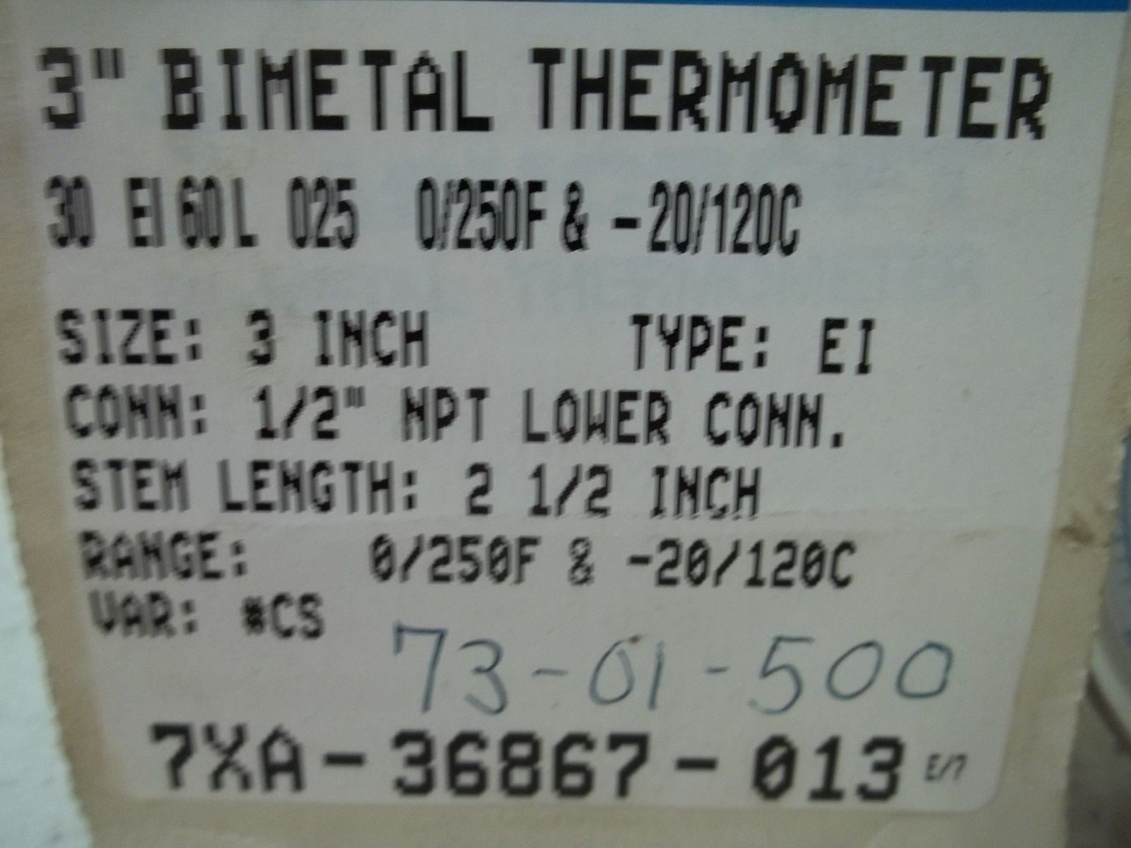 ASHCROFT 30EI60L025-0/250F&-20/120C BIMETAL THERMOMETER 2-1/2" STEM *NEW IN BOX*