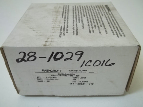 ASHCROFT 451279SSL04L-30# DURAGAUGE 0-30 PSI *NEW IN BOX*