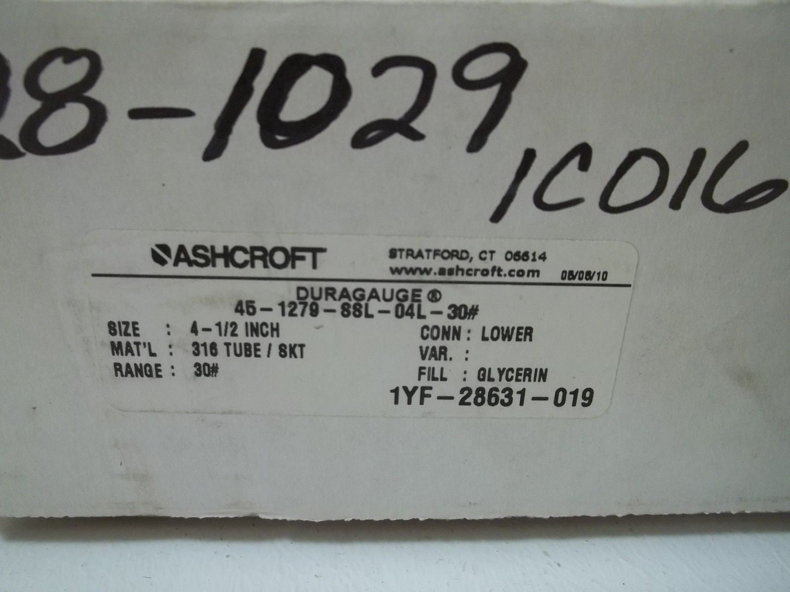 ASHCROFT 451279SSL04L-30# DURAGAUGE 0-30 PSI *NEW IN BOX*