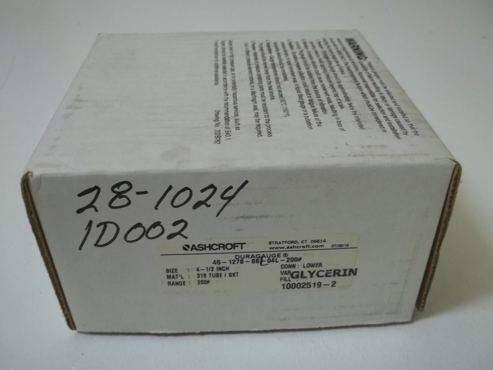 ASHCROFT 451279SSL04L-200# DURAGAUGE 0-200 PSI *NEW IN BOX*