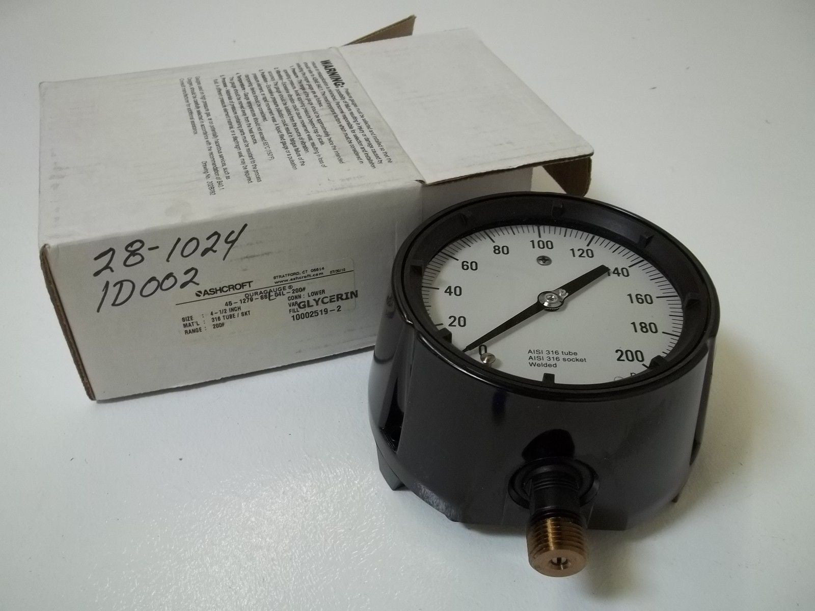 ASHCROFT 451279SSL04L-200# DURAGAUGE 0-200 PSI *NEW IN BOX*
