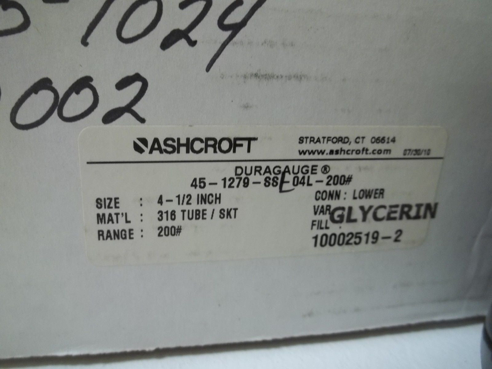 ASHCROFT 451279SSL04L-200# DURAGAUGE 0-200 PSI *NEW IN BOX*