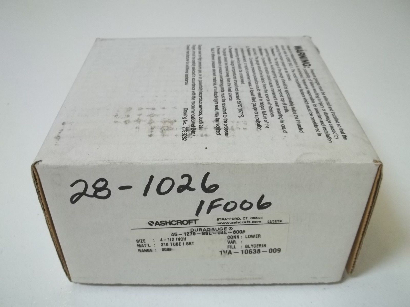 ASHCROFT 451279SSL04L-600# DURAGAUGE 0-600 PSI *NEW IN BOX*