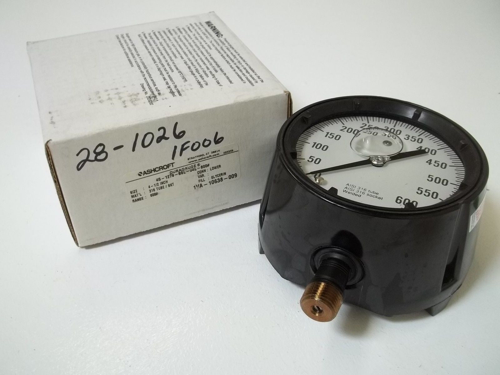 ASHCROFT 451279SSL04L-600# DURAGAUGE 0-600 PSI *NEW IN BOX*