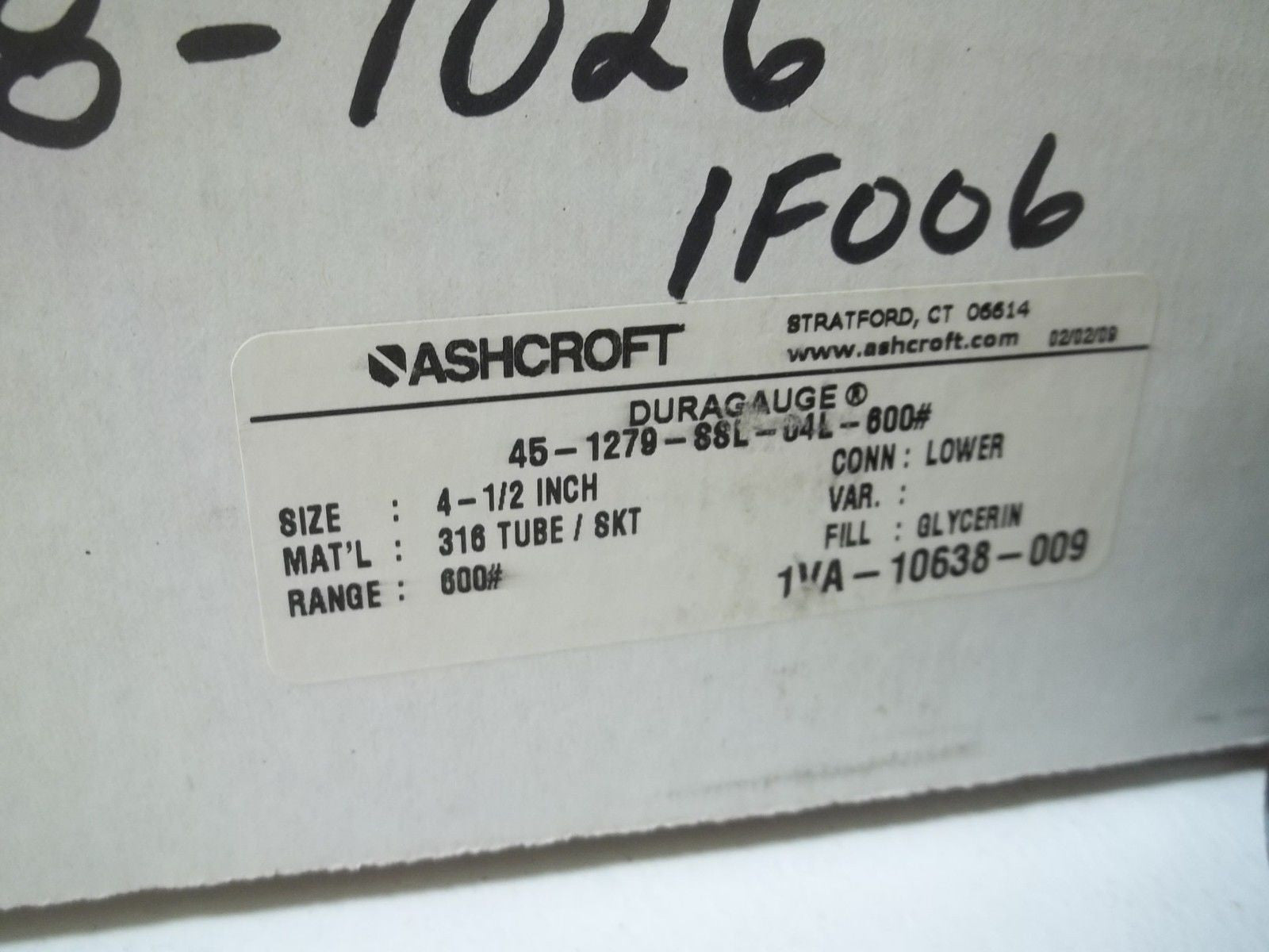 ASHCROFT 451279SSL04L-600# DURAGAUGE 0-600 PSI *NEW IN BOX*