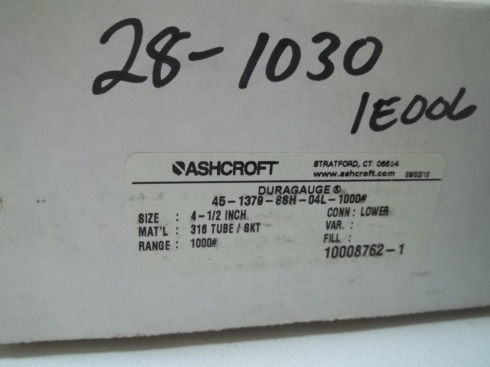 ASHCROFT 451379SSH04L-1000# DURAGAUGE 0-1000 PSI *NEW IN BOX*