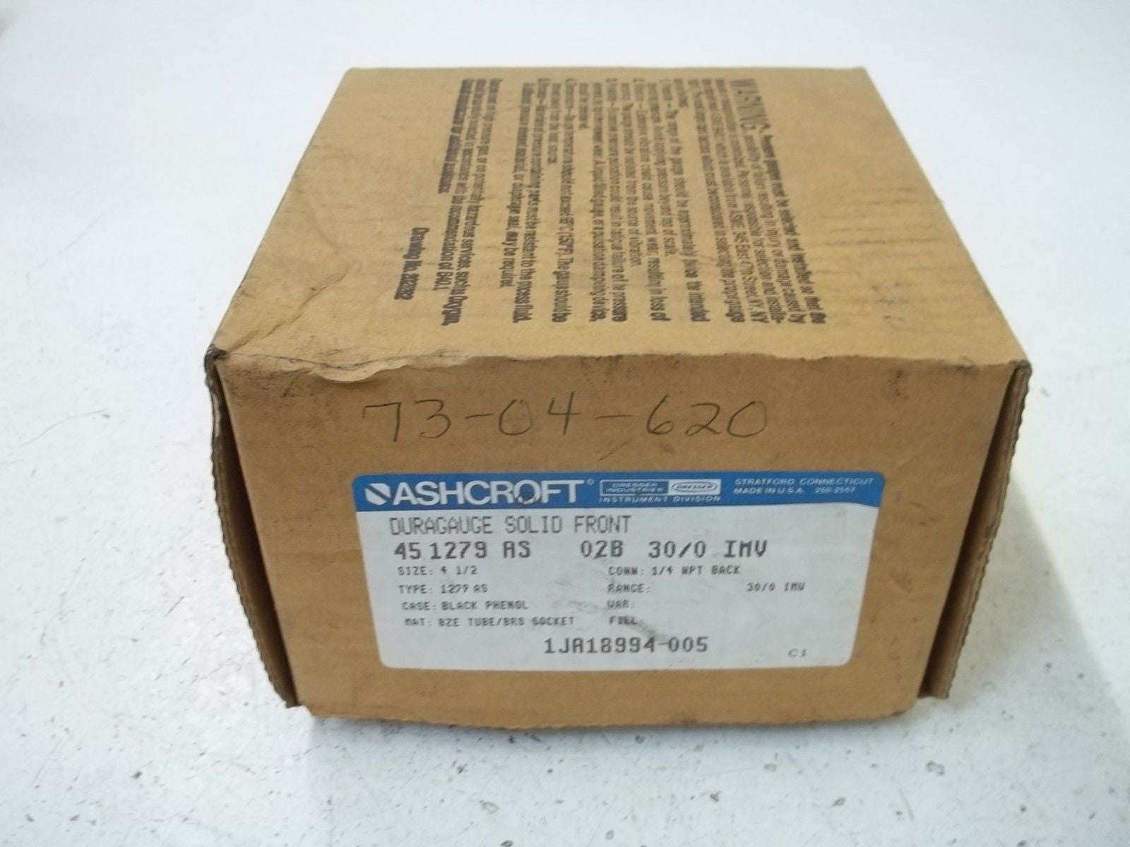 ASHCROFT 451279AS02B-30/0IMV PRESSURE GAUGE 30-0 IMV *NEW IN BOX*