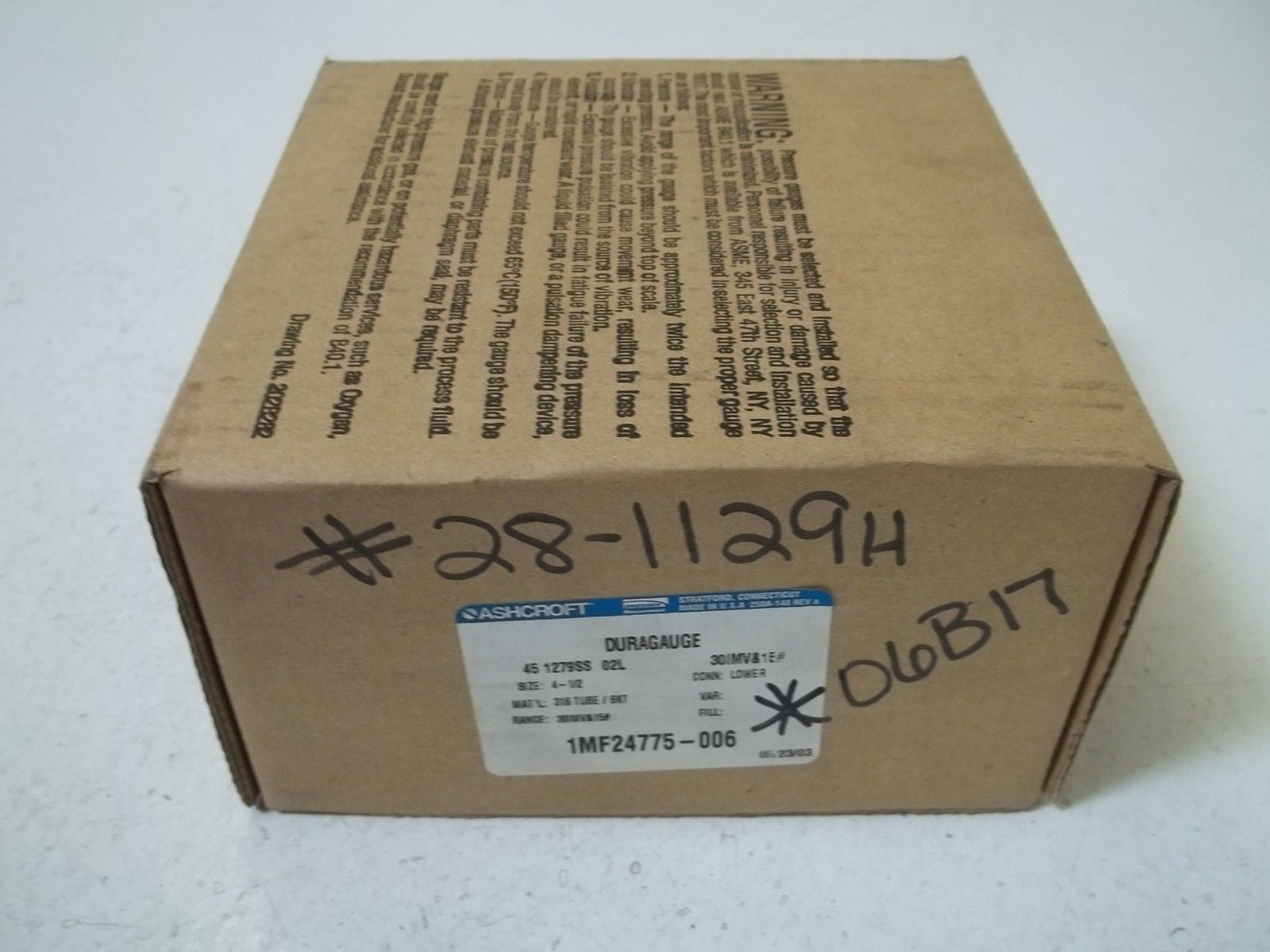 ASHCROFT 451279SS02L-30IMV&15# DURAGAUGE 30-0 IMV 0-15 PSI *NEW IN BOX*