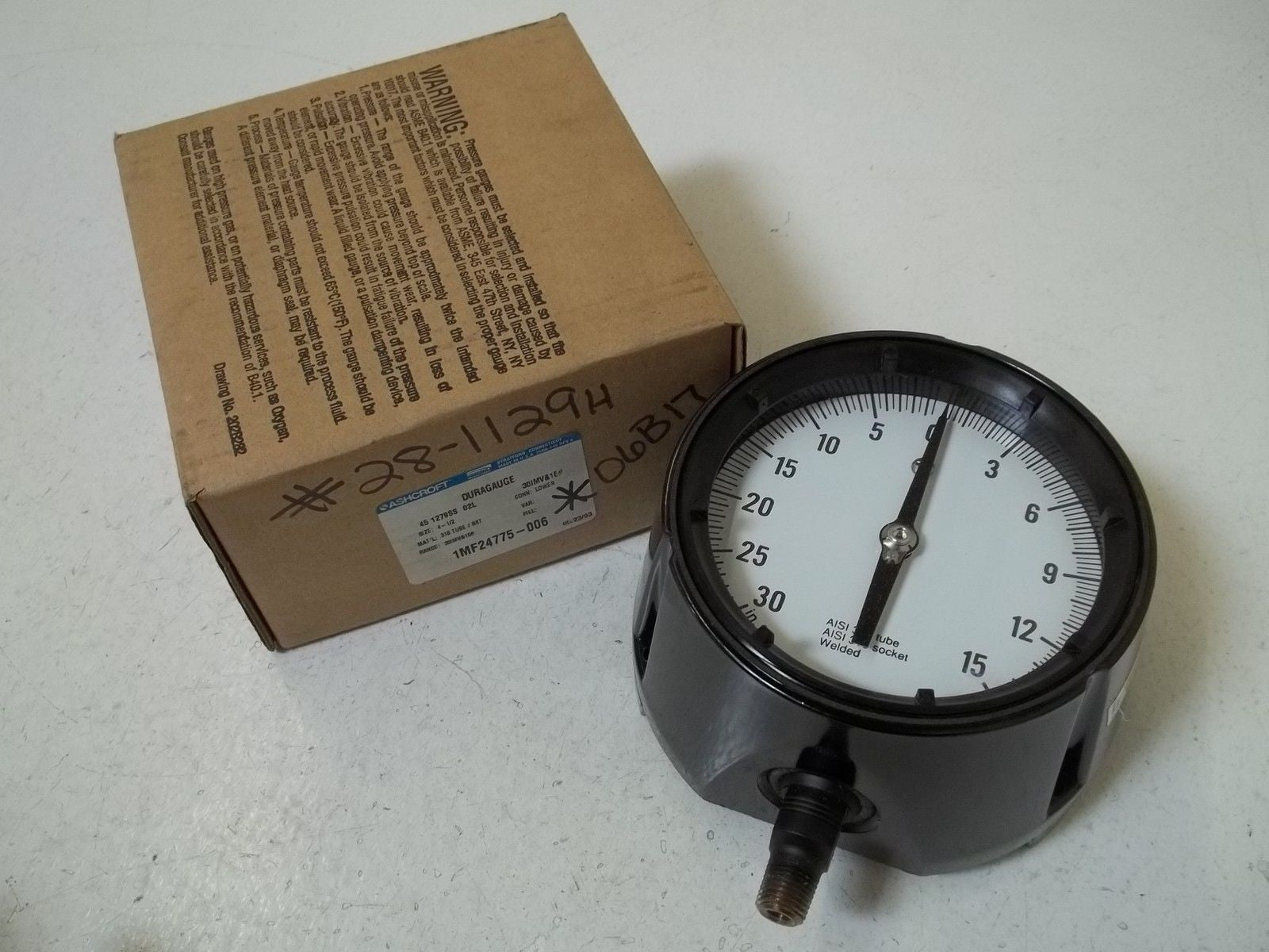 ASHCROFT 451279SS02L-30IMV&15# DURAGAUGE 30-0 IMV 0-15 PSI *NEW IN BOX*