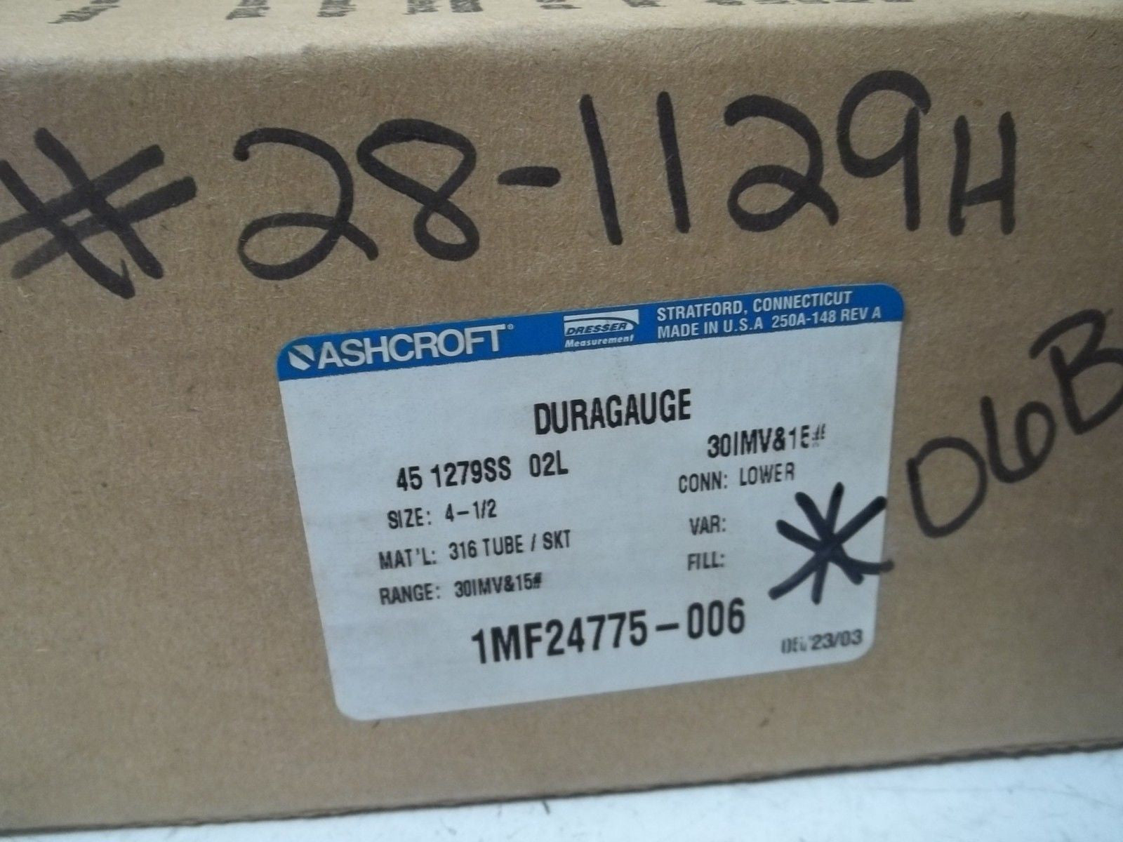 ASHCROFT 451279SS02L-30IMV&15# DURAGAUGE 30-0 IMV 0-15 PSI *NEW IN BOX*