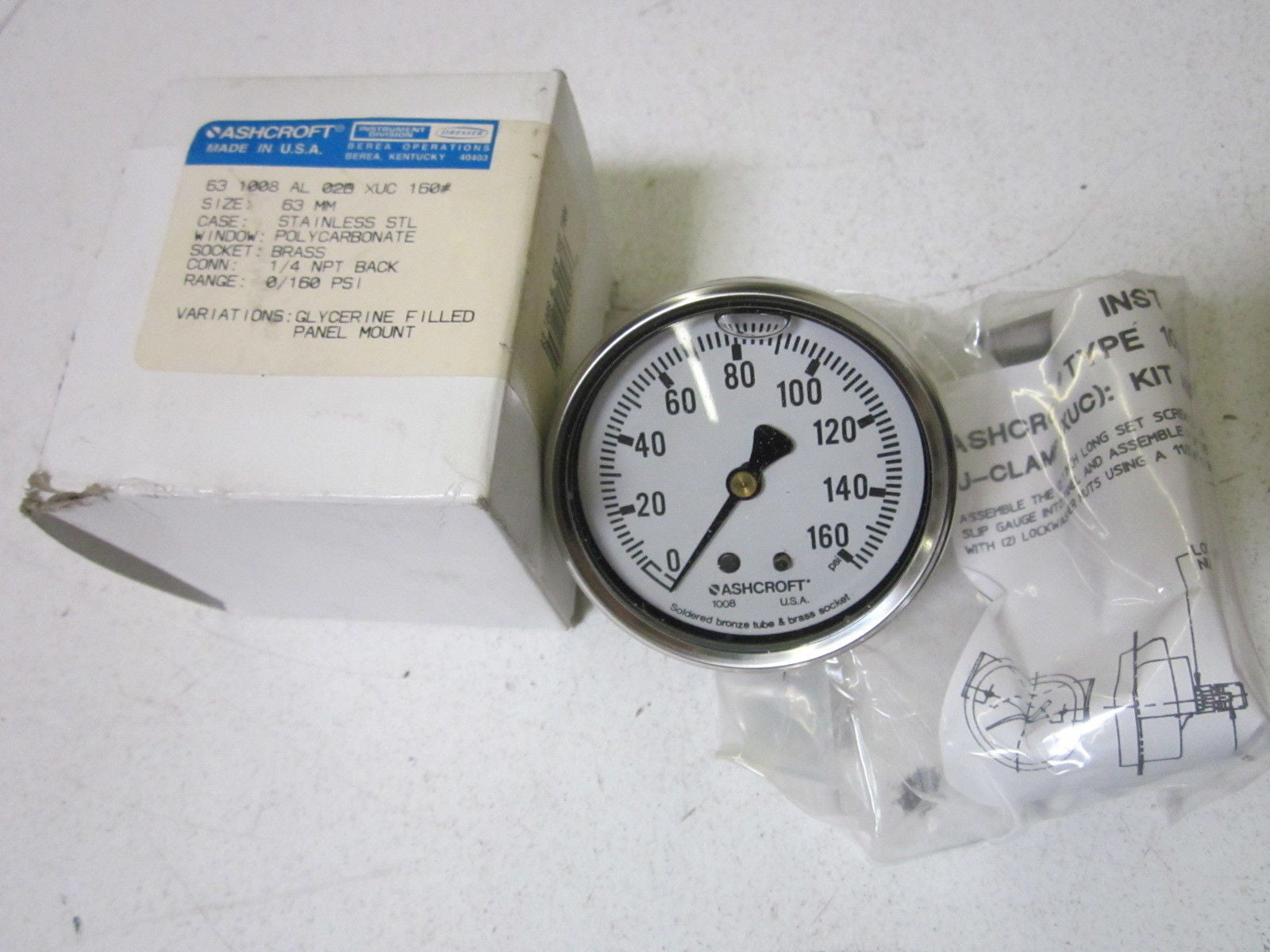 ASHCROFT 631008AL02BXUC-160# PRESSURE GAUGE 0-160 PSI *NEW IN BOX*